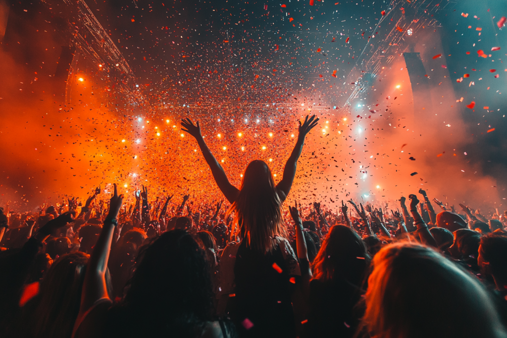 jahidafjda Excited concert audience vibrant red and orange ligh 1c84c0e0 99d0 4fb7 9b53 19c1c12d3d04